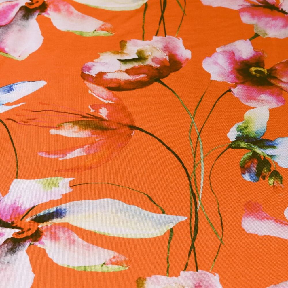 Viskosejersey Blumen Watercolor auf Orange