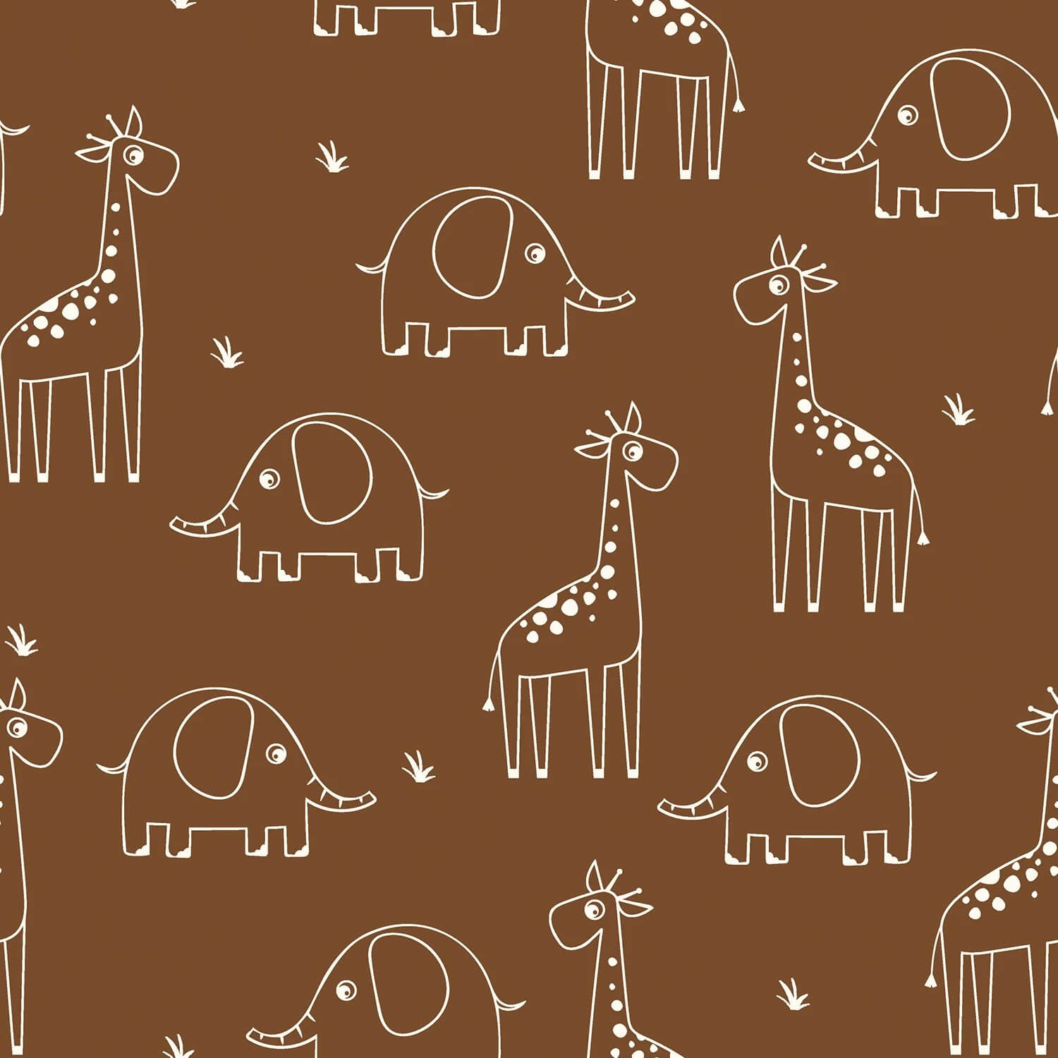 Baumwolle Musselin - Elefant und Giraffe auf Braun