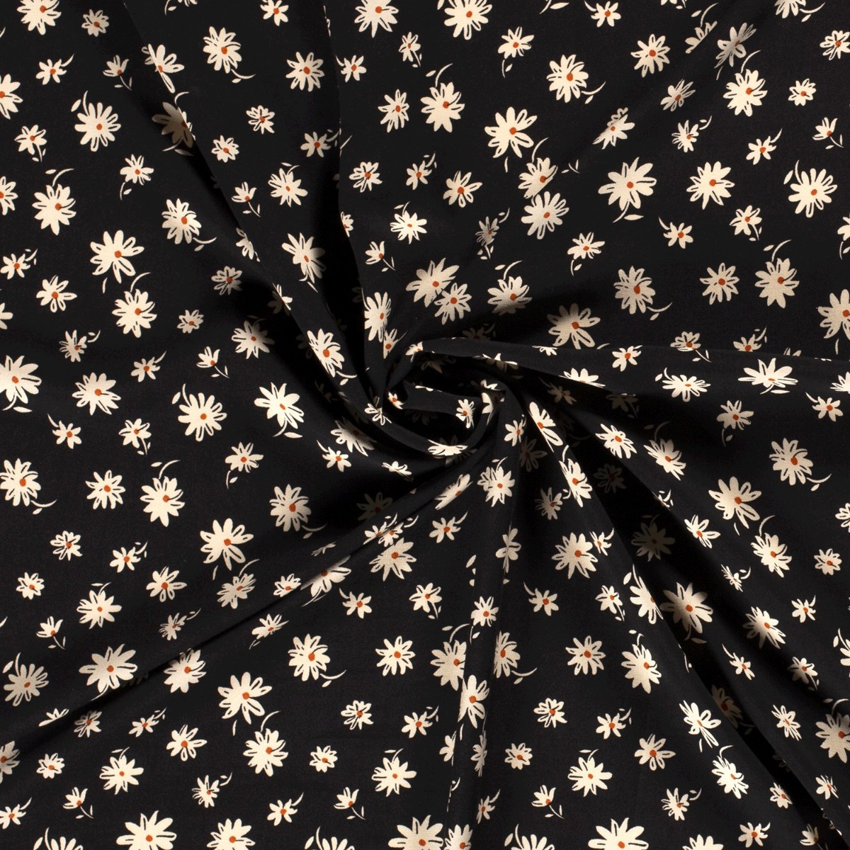 Bekleidungsstoff Viskose Blumen Margareta auf Schwarz