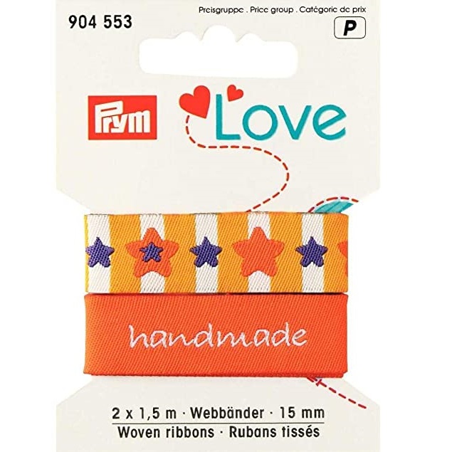 Webband Prym Love Handmade Sterne Orange ADS RESTSTÜCK 2 Stück