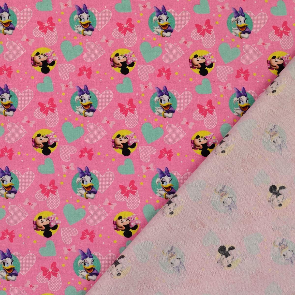 Baumwolle LIZENZ Minnie & Daisy im Herz auf Rosa Digital