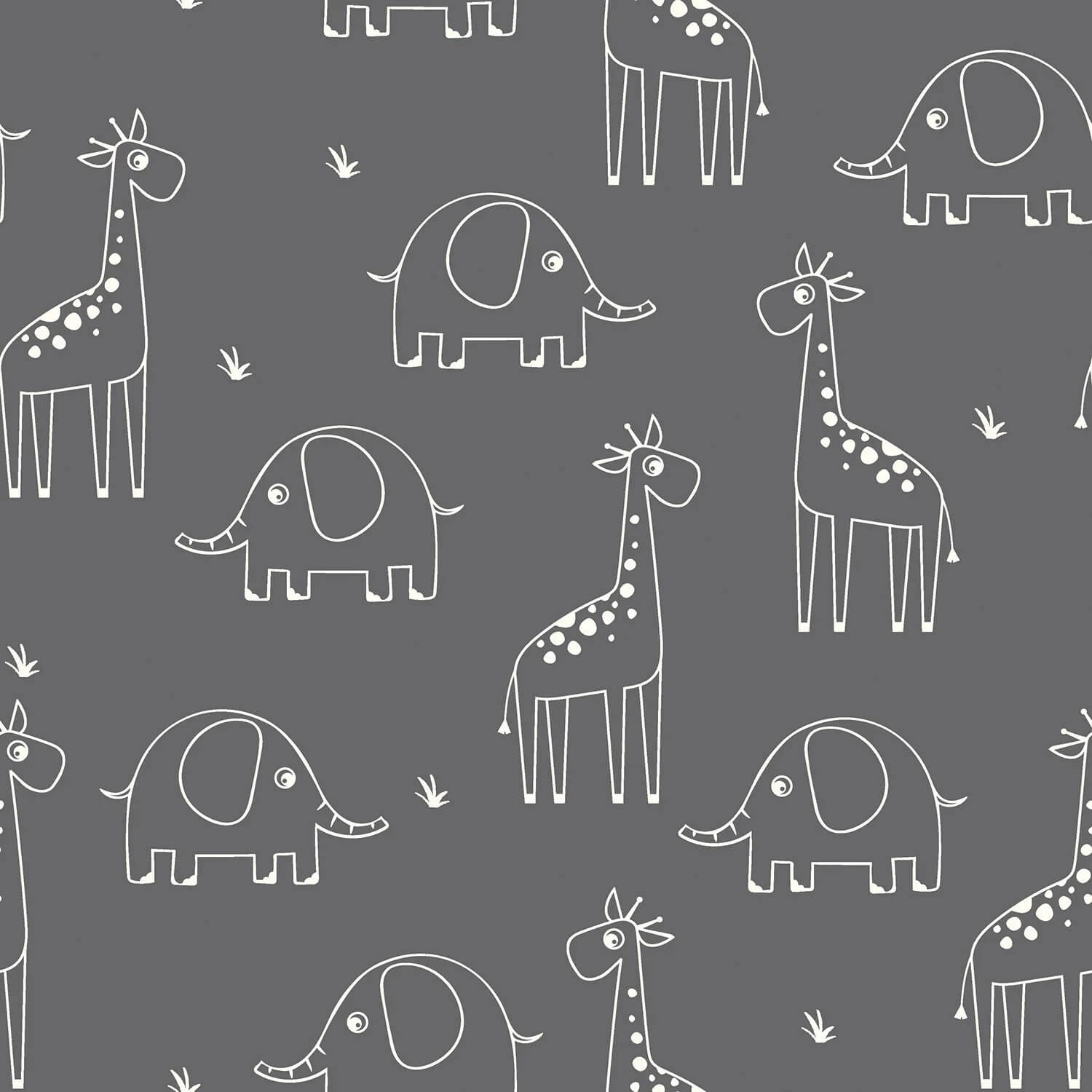 Baumwolle Musselin - Elefant und Giraffe auf Taupe