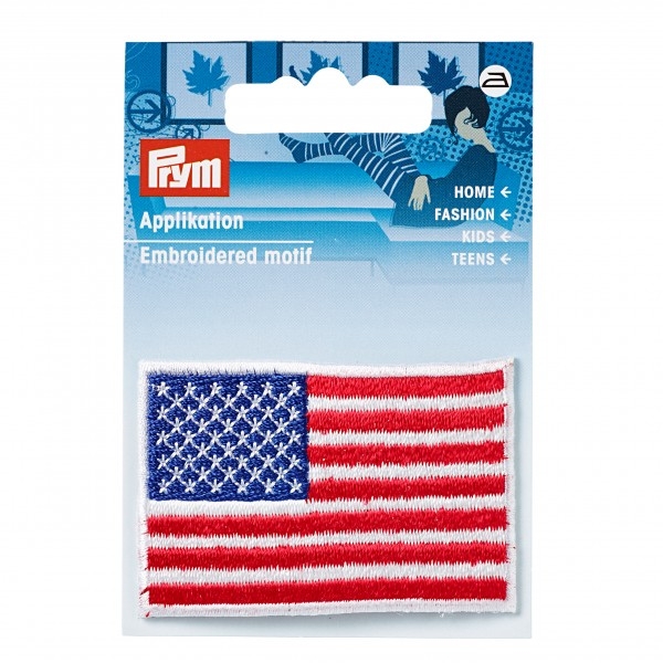 Prym Applikation "Amerika Fahne" Blau/Rot/Weiß ADS RESTSTÜCK 1 Stück