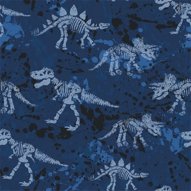 Sommersweat French Terry - Dinoskelette Blau