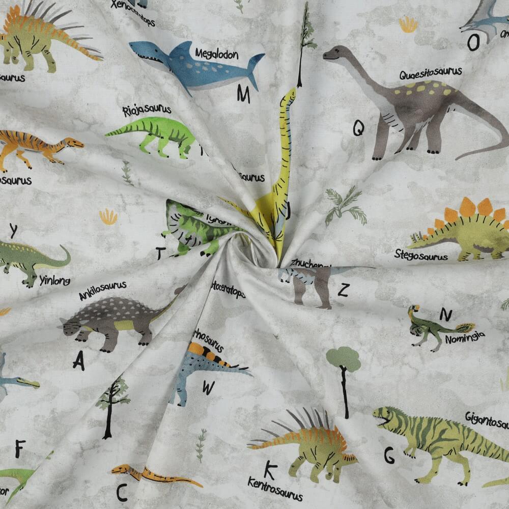 Baumwoll-Popeline - Digitaldruck Dinosaurier auf Offwhite
