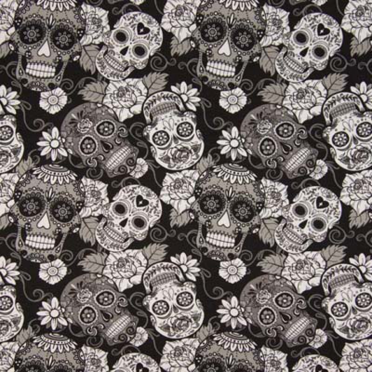 Jersey Skulls & Flowers Weiß/Schwarz