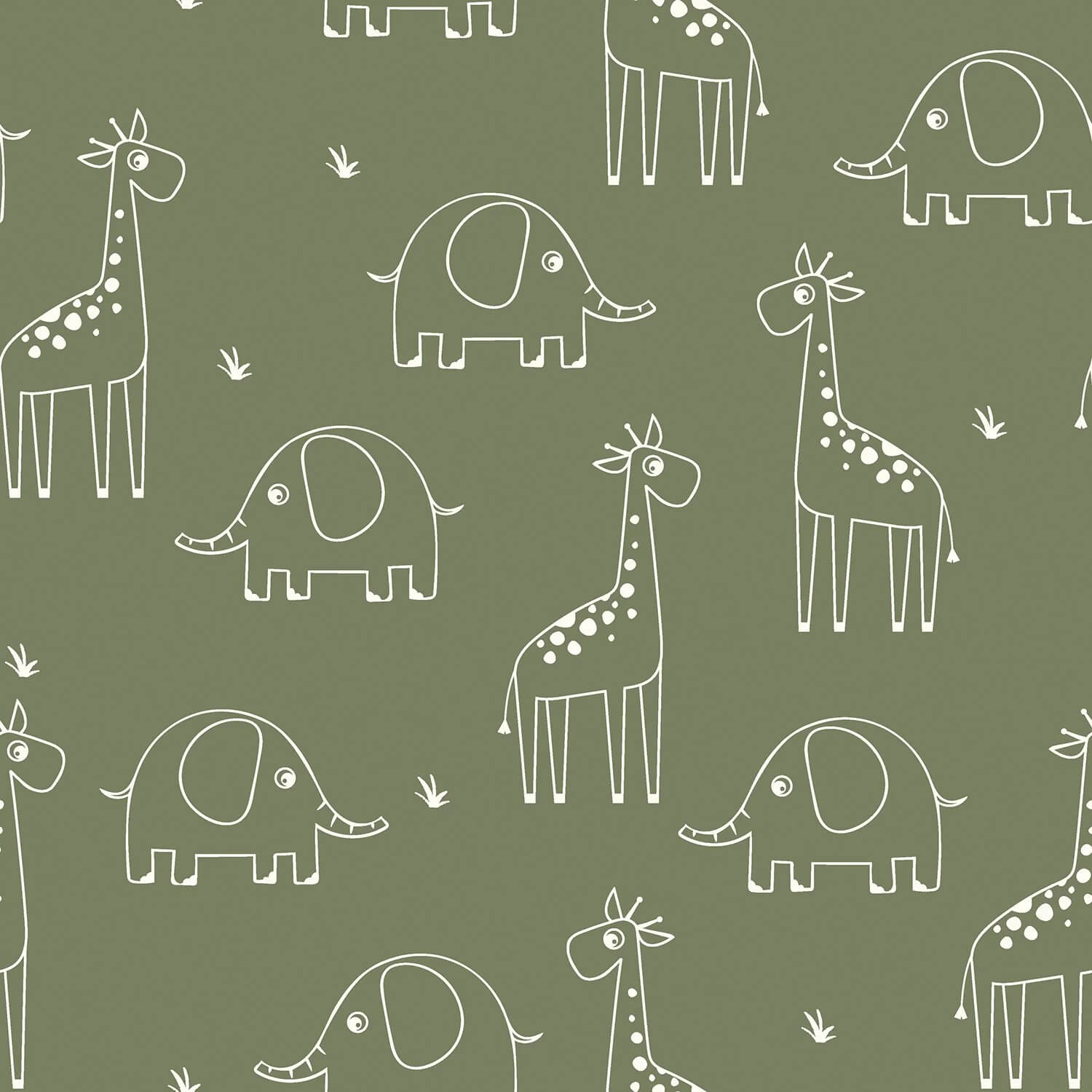 Baumwolle Musselin - Elefant und Giraffe auf Grün
