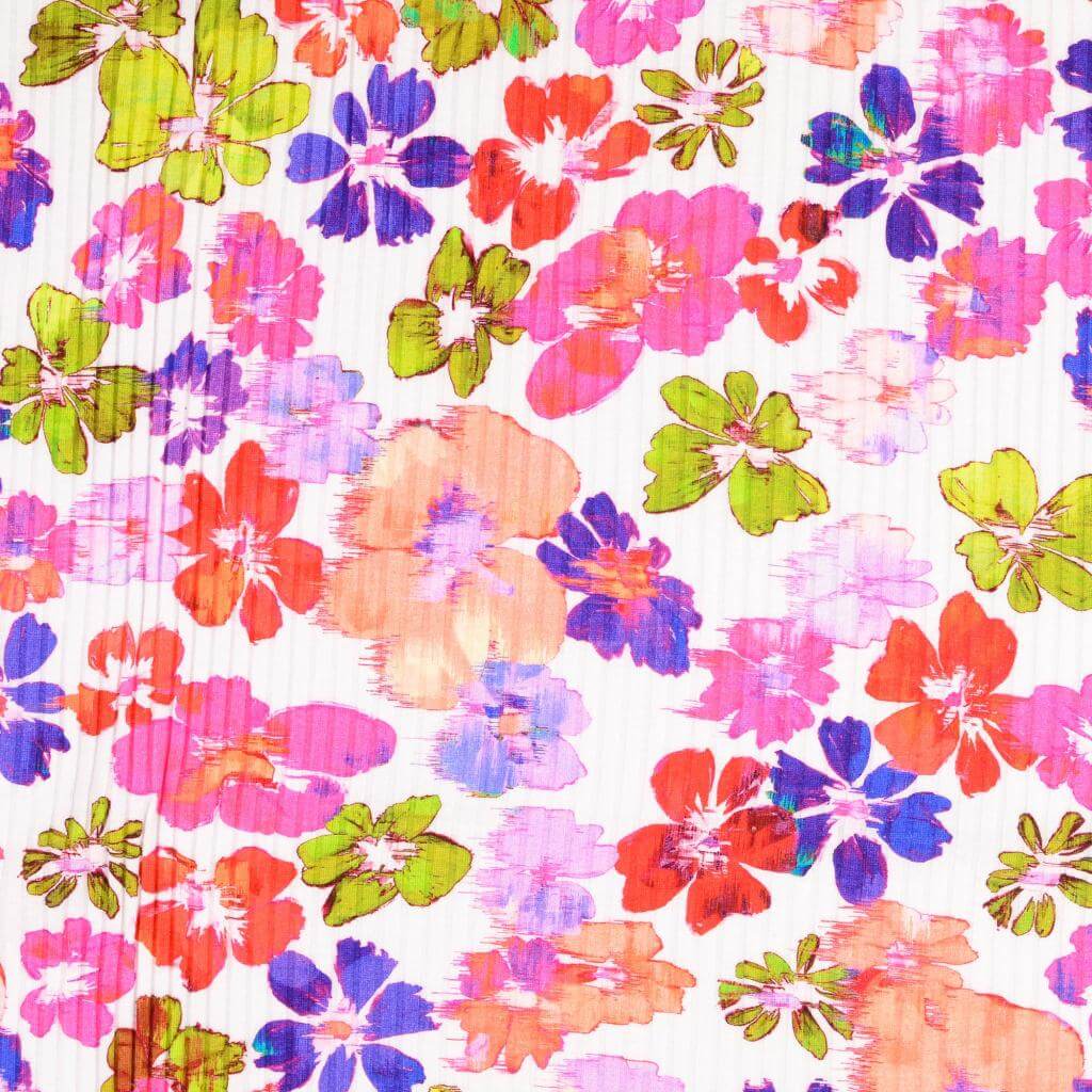 Baumwolle Rippjersey Digitaldruck - Blumen Mehrfarbig auf Weiß