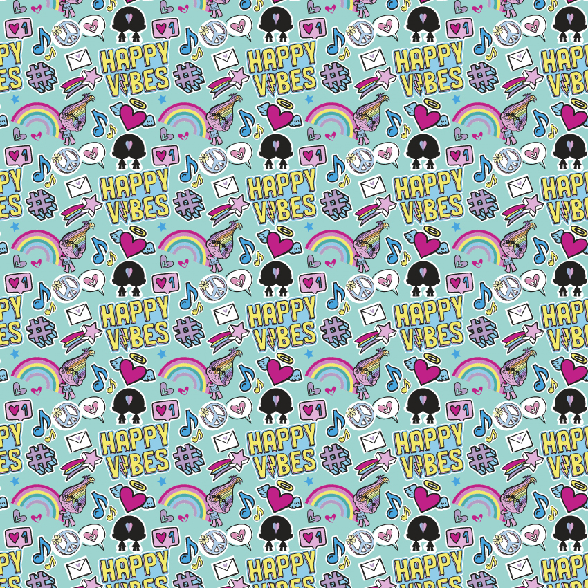 Baumwolle LIZENZ Trolls Happy Vibes auf Mint Digital