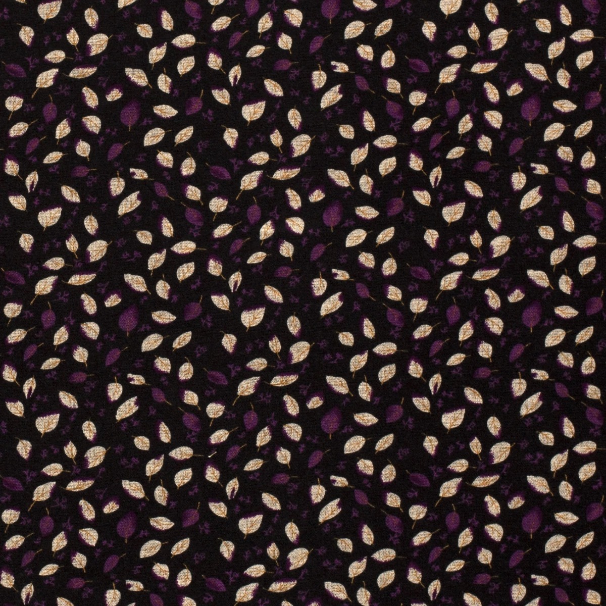 Romanit Jersey Kleine Blätter und Blüten Violett/Beige auf Schwarz
