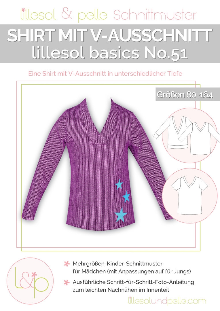 Lillesol & Pelle Papierschnittmuster Basic Shirt mit V-Ausschnitt Gr. 80 - 164