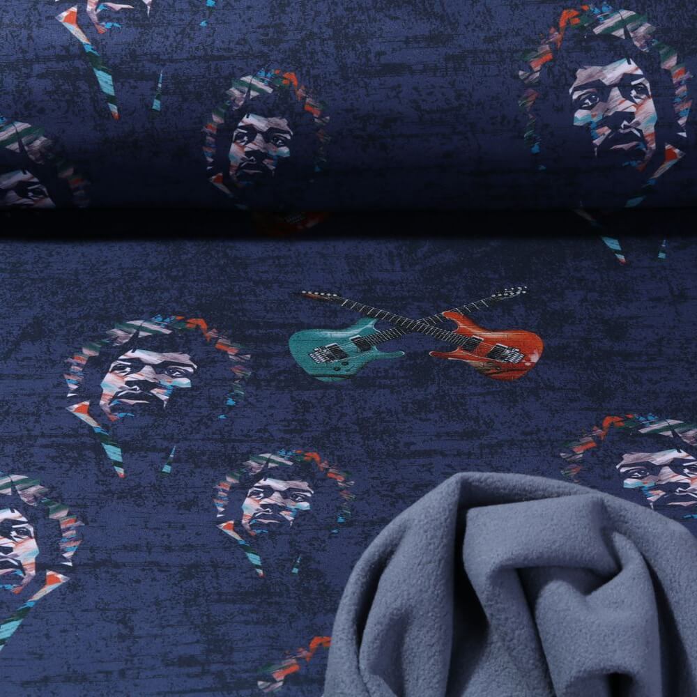 Softshell - Digitaldruck Jimi & E-Gitarren auf Blau