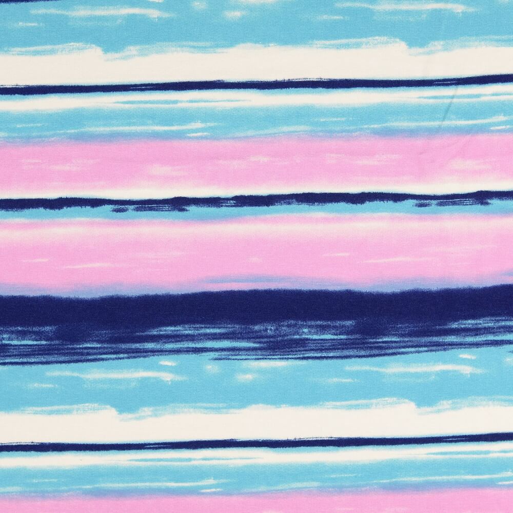 Viskosejersey - Aquarellstreifen Blau Rosa