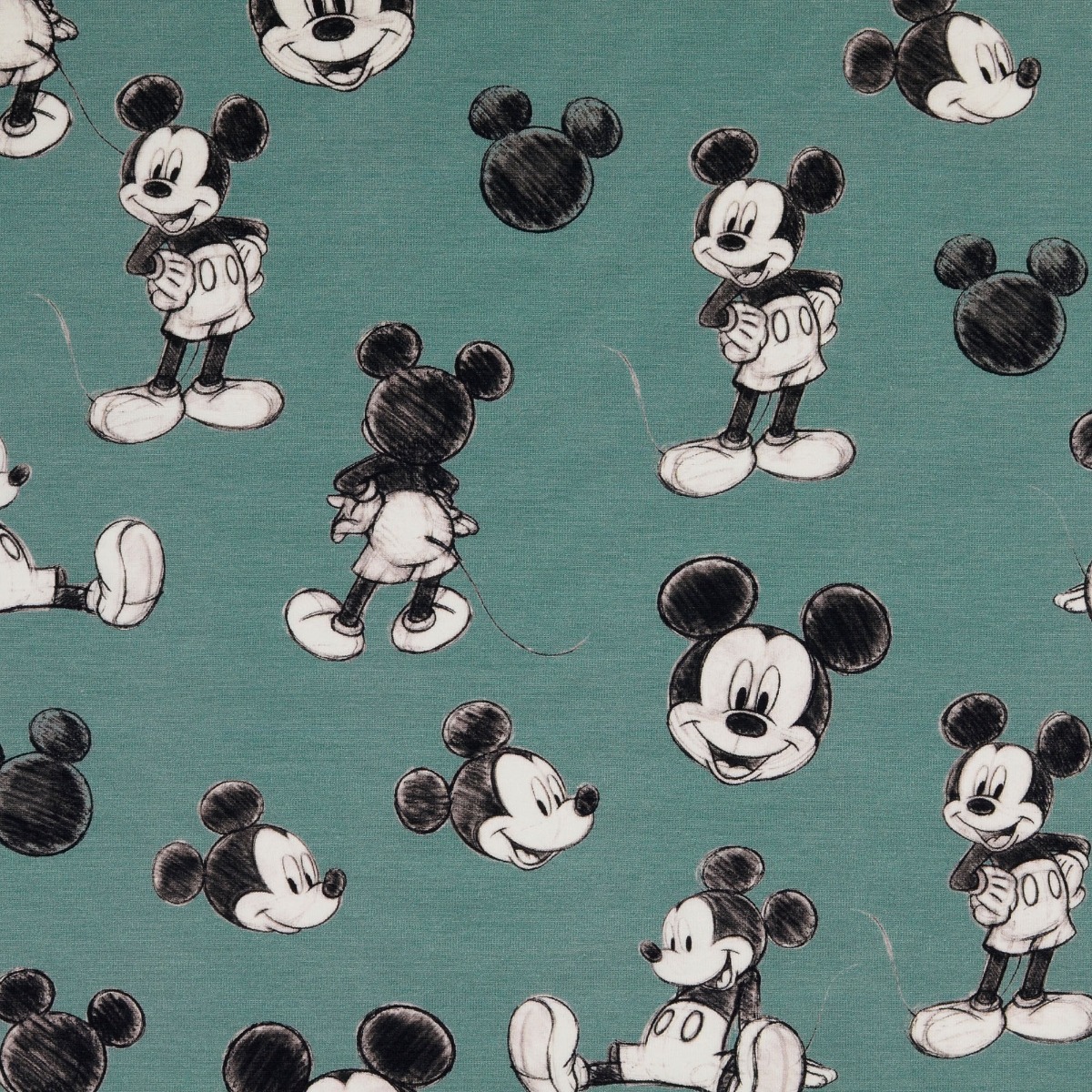 Jersey Mickey Mouse Skizzen auf Dunkelmint Lizenz Digital