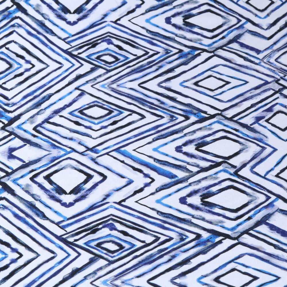 Jersey - Digitaldruck Aquarellrauten Blau auf Weiß
