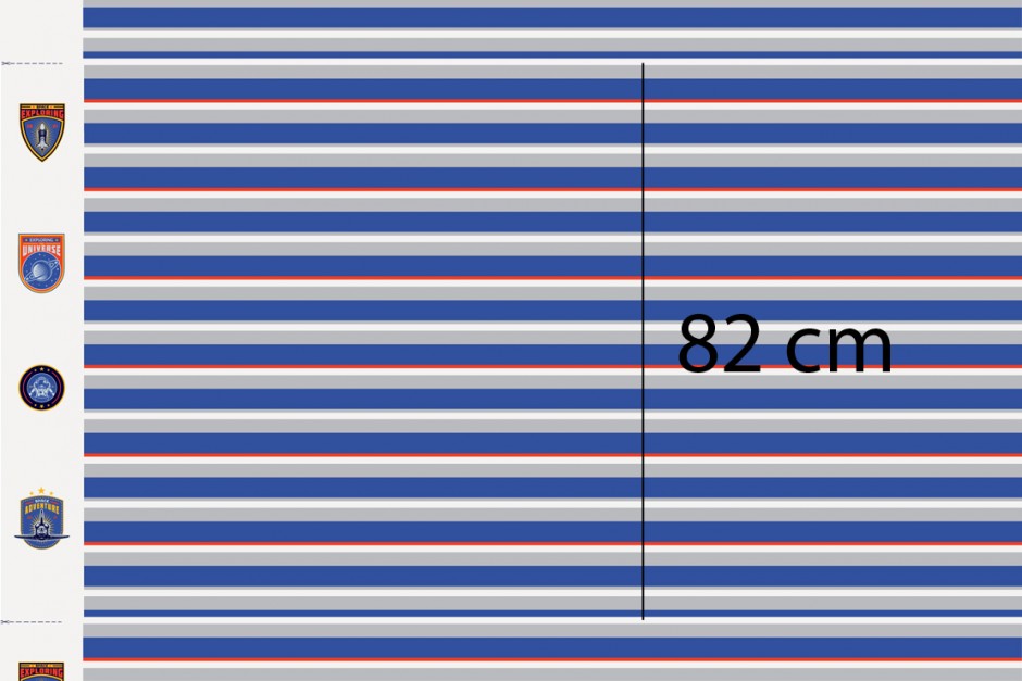Jersey Panel Streifen & Raumfahrt Royalblau/Hellgrau/Rot 82 cm