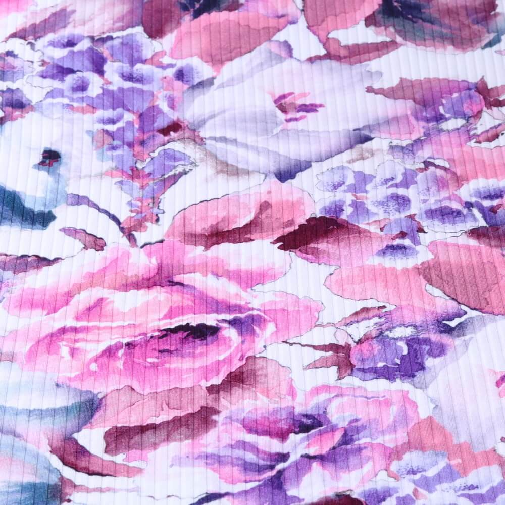 Baumwolle Rippjersey Digitaldruck - Aquarellblumen Lila