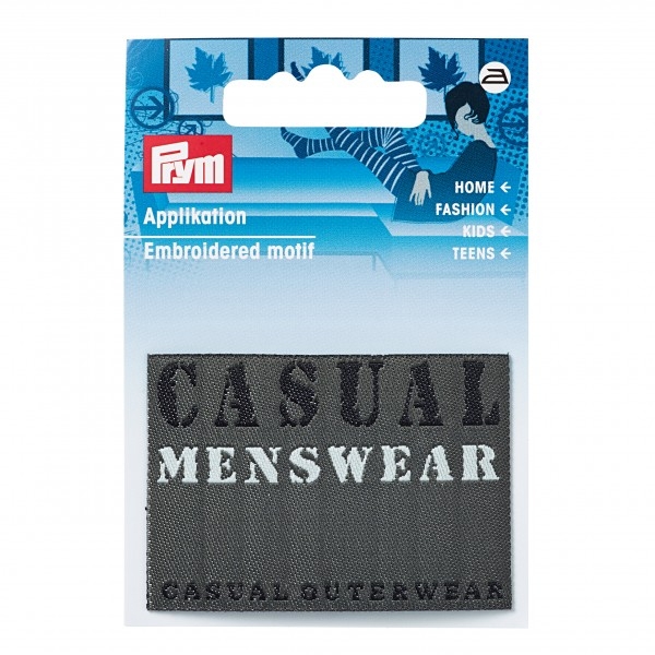 Prym Applikation Jeanslabel Rechteck "Casual Menswear" Grau