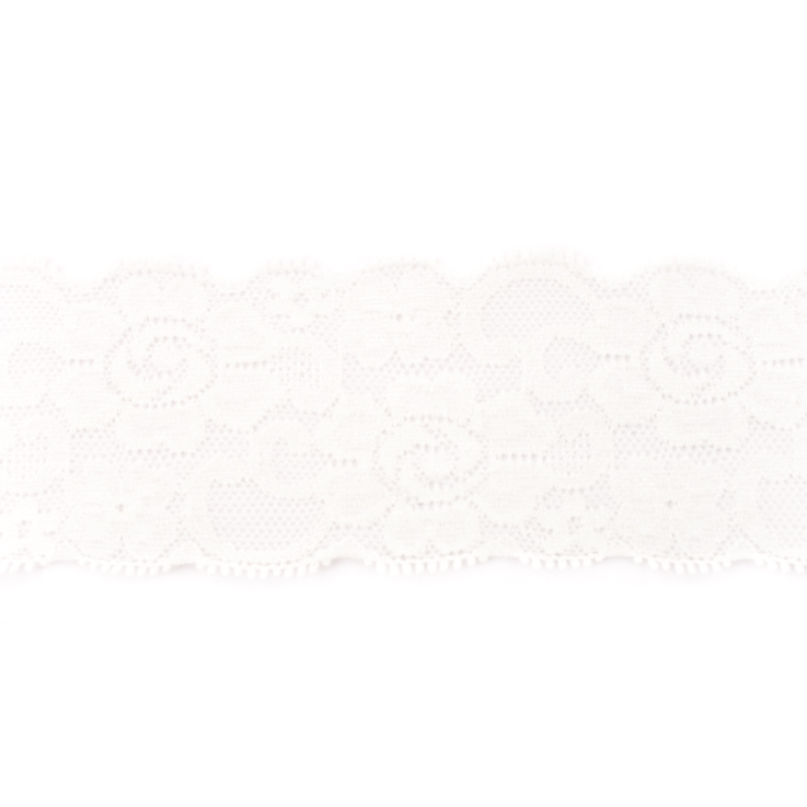 Wäschespitze elastisch Blumen XL 5 cm Weiß