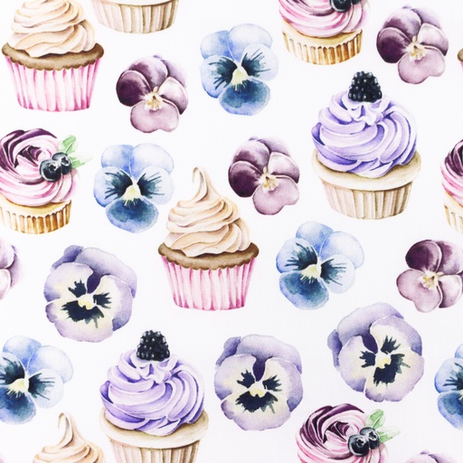 Baumwolle Cupcakes und Veilchen auf Weiß Digital