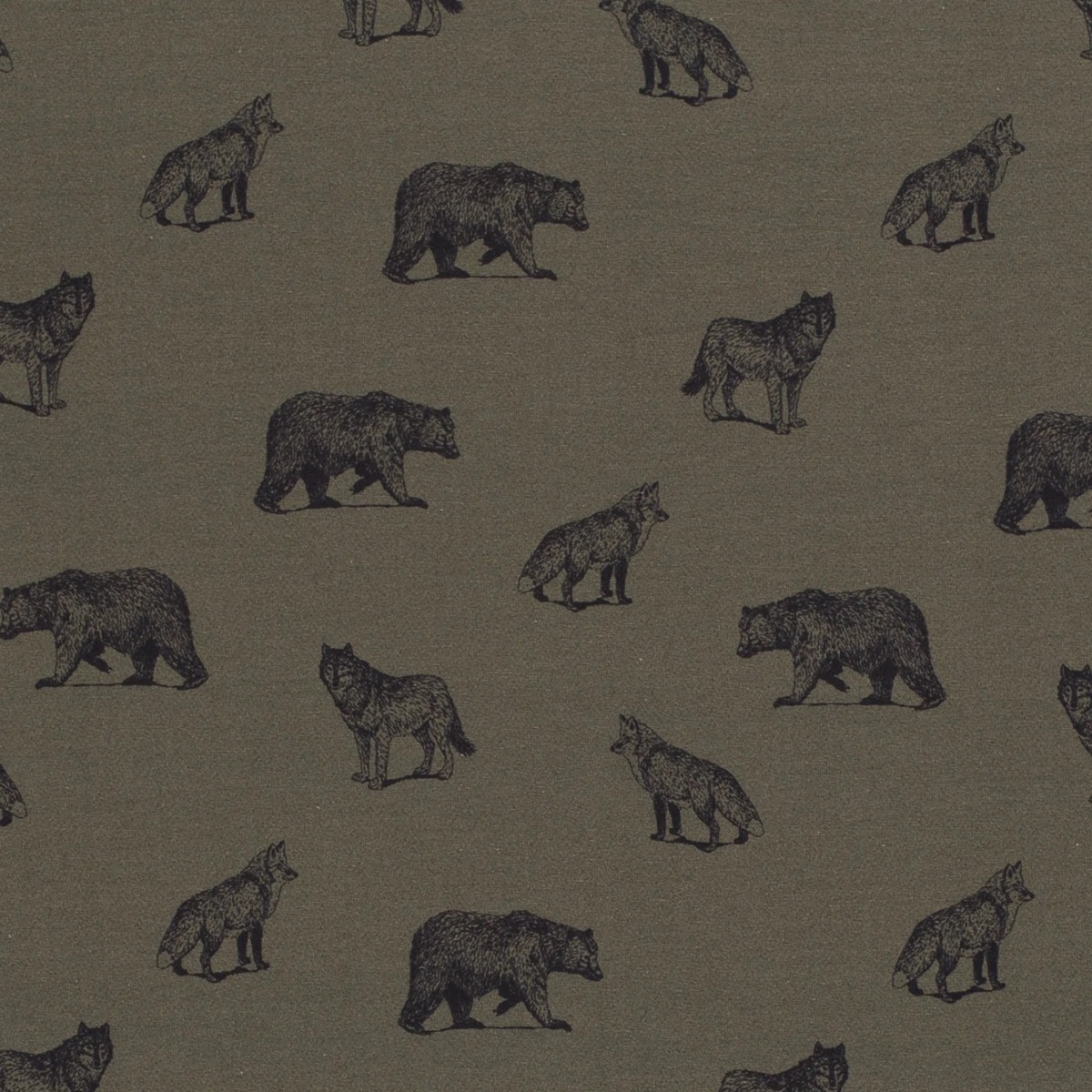 Jersey Wölfe und Bären auf Olivgrün Digital