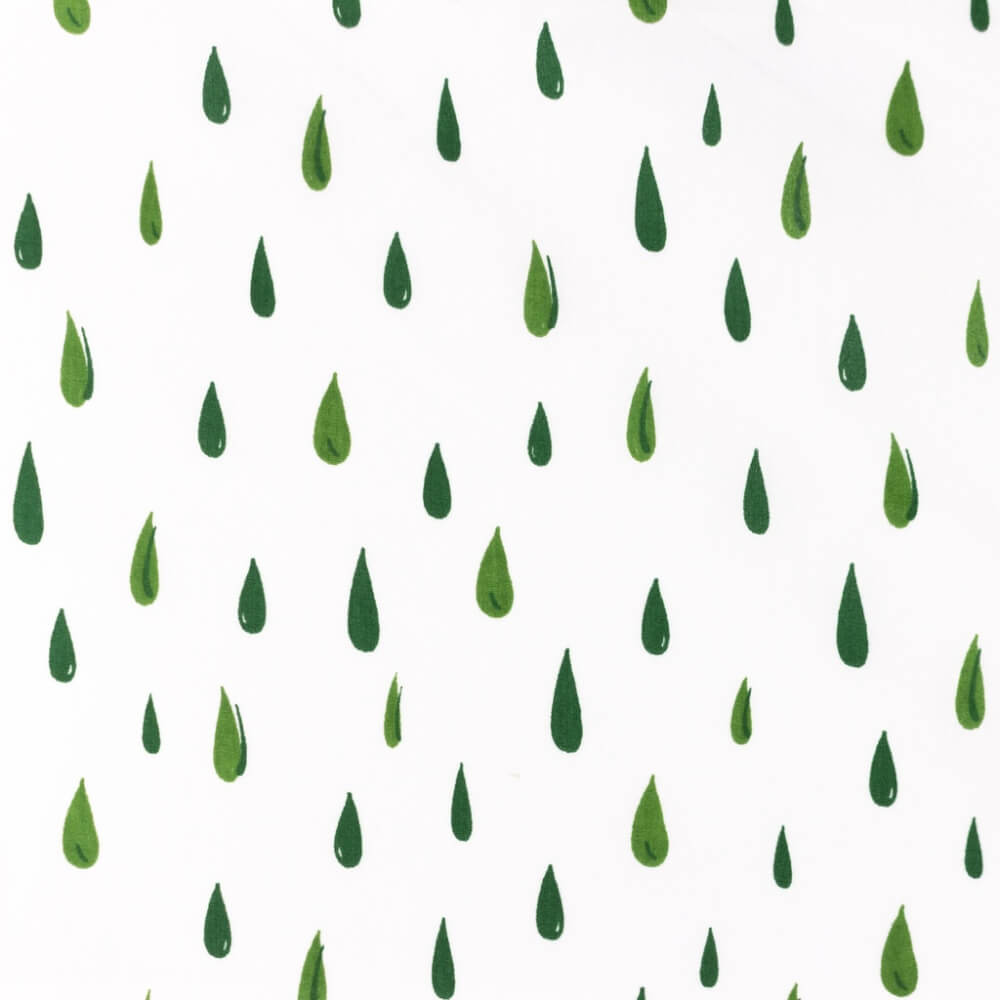 Baumwoll-Popeline - Raindrops Grün auf Weiß