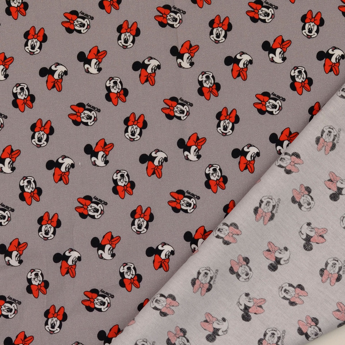 Baumwolle LIZENZ Minnie Mouse Gesichter auf Grau Digital