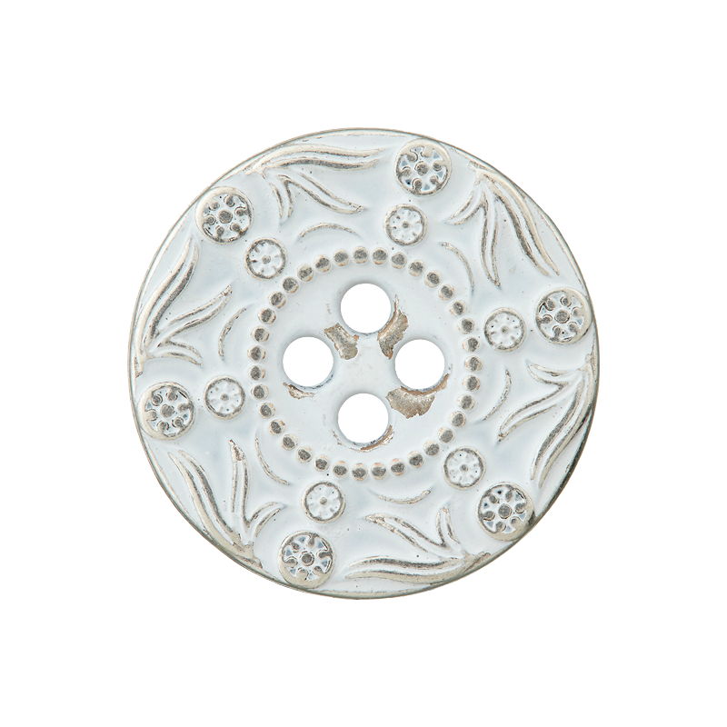 Union Knopf by Prym Metallknopf 4-Loch 20 mm Blätter & Punkte Weiß/Silber