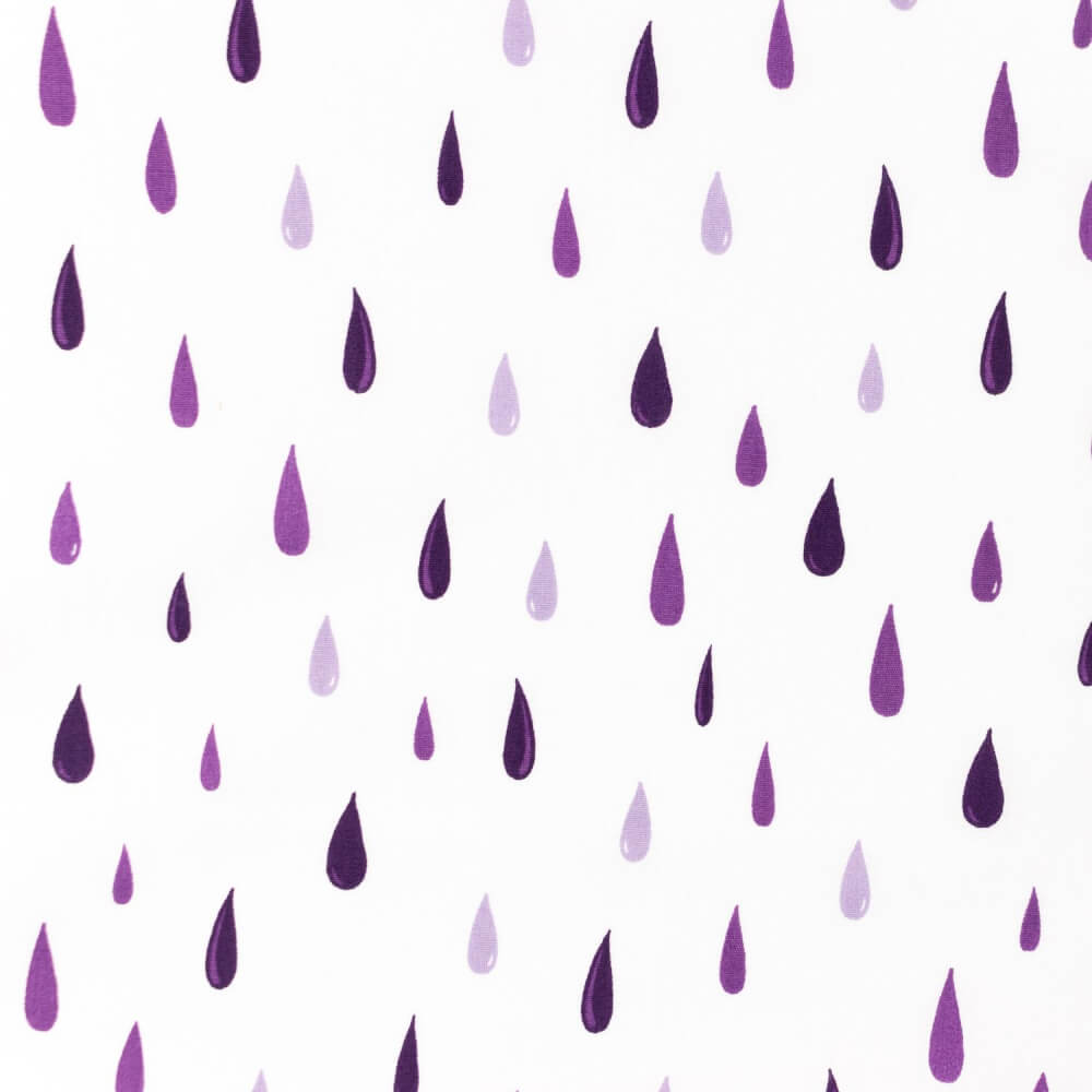 Baumwoll-Popeline - Raindrops Violett auf Weiß