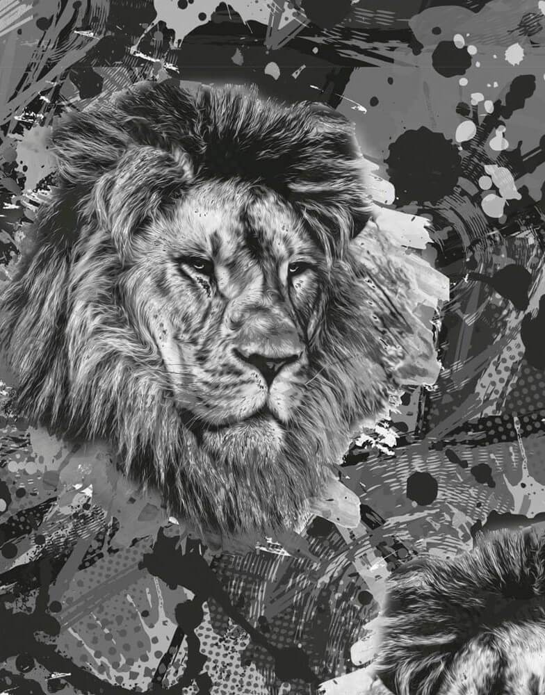 Softshell - Digitaldruck Löwenköpfe auf Schwarz