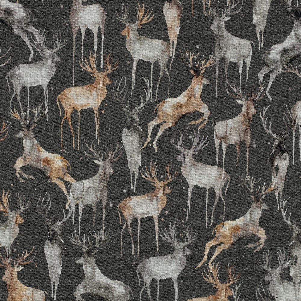 Canvas Watercolour Deers auf Dunkelgrün Digital